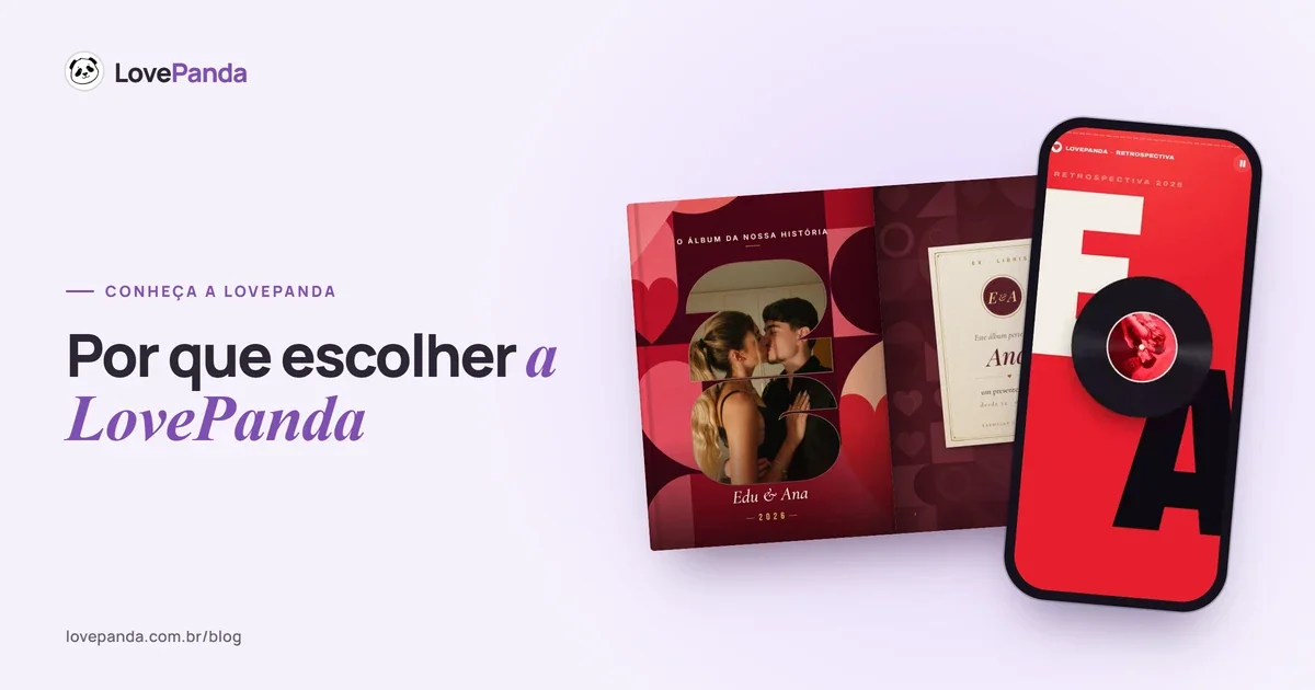 Álbum do Casal aberto em cartas e fotos e a Retrospectiva do Casal com a música, capturas reais de presentes LovePanda
