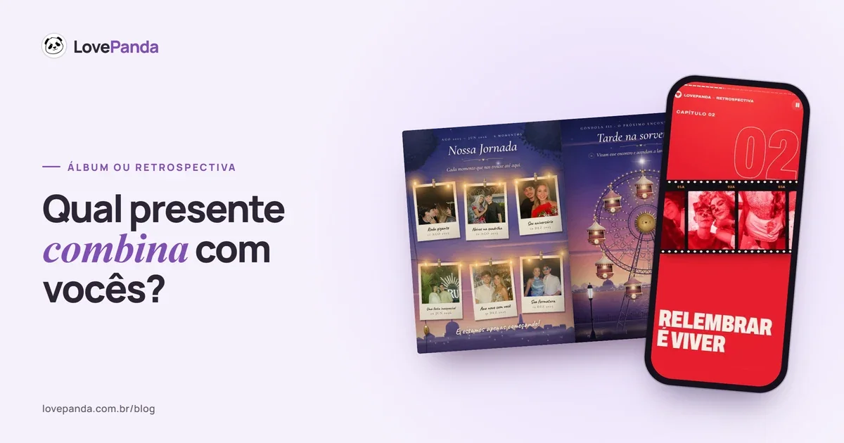 Álbum do Casal aberto na jornada e na roda dos encontros, ao lado de um celular com a linha do tempo da Retrospectiva do Casal