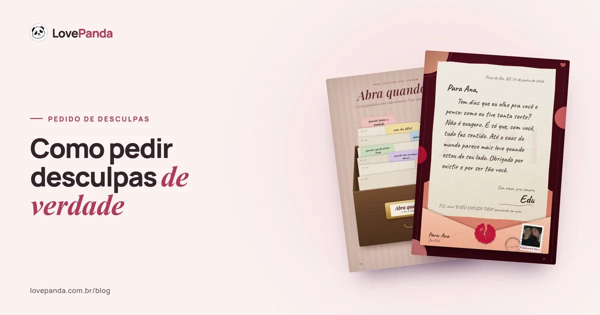 Páginas do Álbum do Casal com as cartas “abra quando…” e a carta saindo de um envelope com lacre, em tons de rosa
