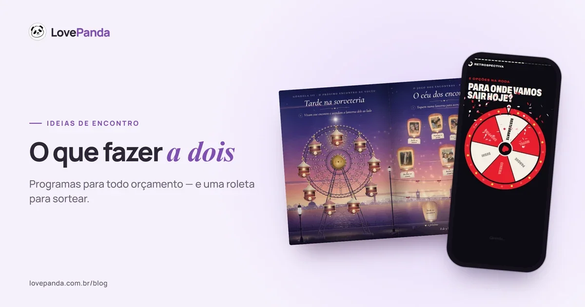 Página da roda dos encontros do Álbum do Casal no celular: a roda girando e o bilhete impresso com o próximo programa do casal