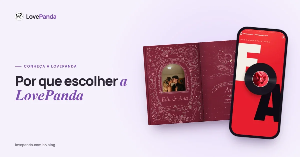 Álbum do Casal aberto em cartas e fotos e a Retrospectiva do Casal com a música, capturas reais de presentes LovePanda